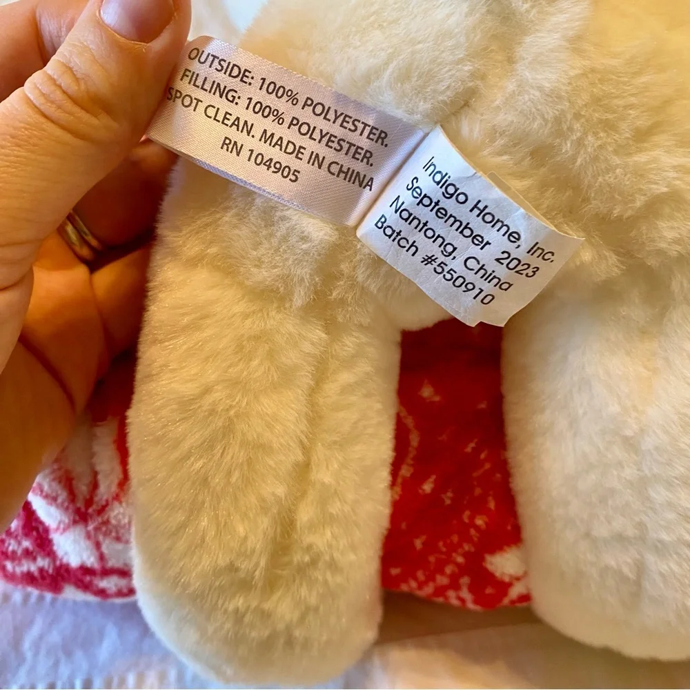 Plush Polar Bear with Red Snowflake Blanket